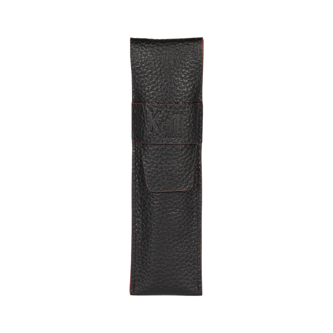 K0028AB | Custodia per Penne in Vera Pelle pieno fiore, grana dollaro - Colore Nero con bordi Rossi - Dimensioni: cm 4,5 x 16,5 x 1 - Confezione: Scatola regalo fondo/coperchio