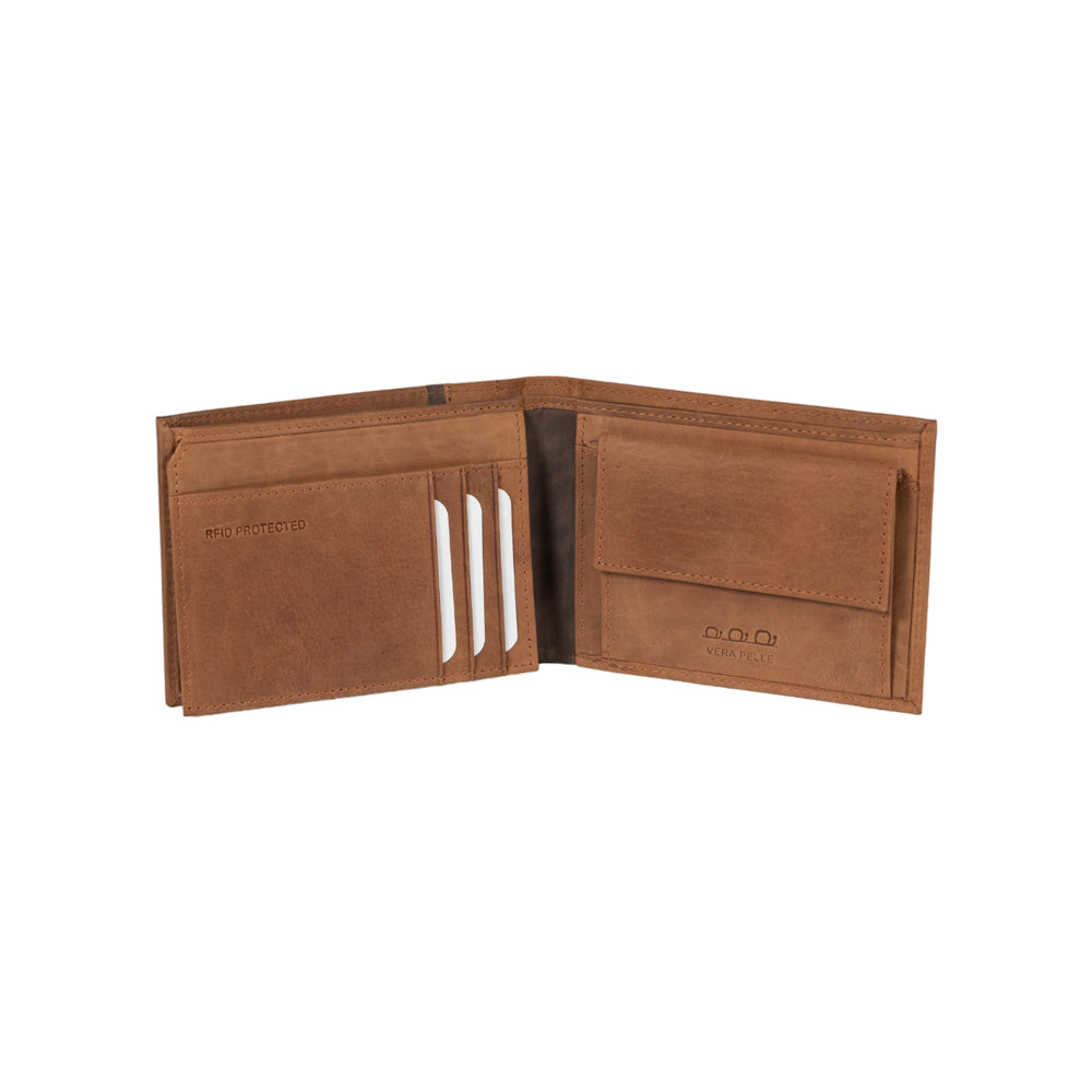 K12220UB | Portafogli Uomo in Vera Pelle pieno fiore, Naked. Colore Cuoio. Protezione RFID. Dimensioni da chiuso: cm 11,5 x 8,3 x 2. Confezione: Scatola regalo fondo/coperchio