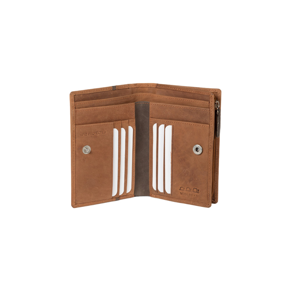 K12234UB | Portafogli Donna in Vera Pelle pieno fiore, Naked. Colore Cuoio. Protezione RFID. Dimensioni da chiuso: cm 9,5 x 14 x 3. Confezione: Scatola regalo fondo/coperchio