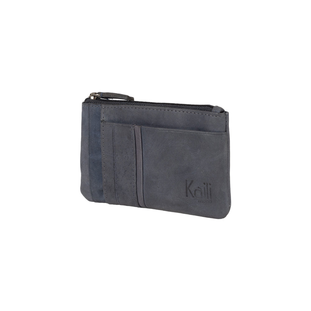 K12260DF | Credit card holder and coin purse in full grain genuine leather, Naked. Color Blue. RFID protection. Dimensions: cm 13 x 8 x 1. Packaging: Gift box bottom/lid