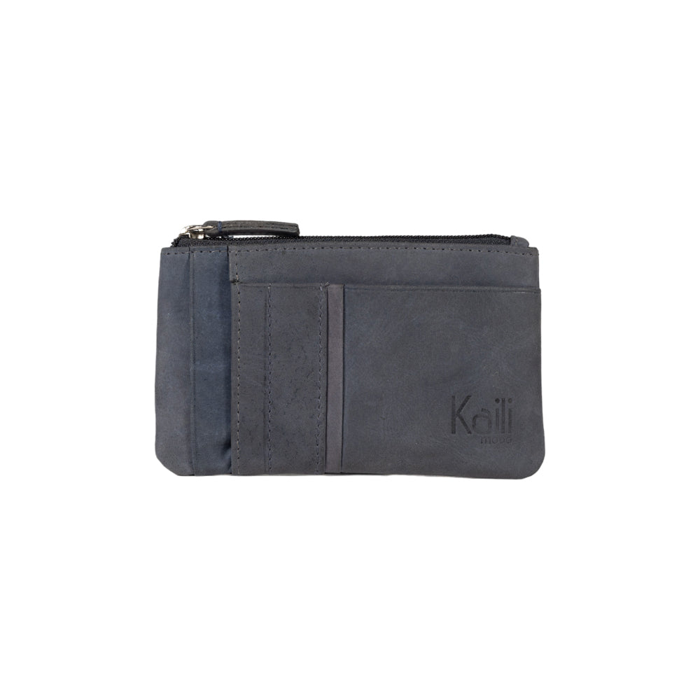 K12260DF | Credit card holder and coin purse in full grain genuine leather, Naked. Color Blue. RFID protection. Dimensions: cm 13 x 8 x 1. Packaging: Gift box bottom/lid