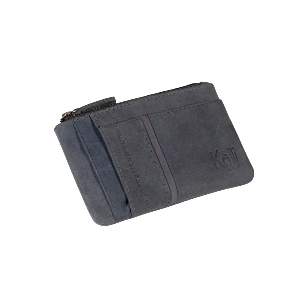 K12260DF | Credit card holder and coin purse in full grain genuine leather, Naked. Color Blue. RFID protection. Dimensions: cm 13 x 8 x 1. Packaging: Gift box bottom/lid