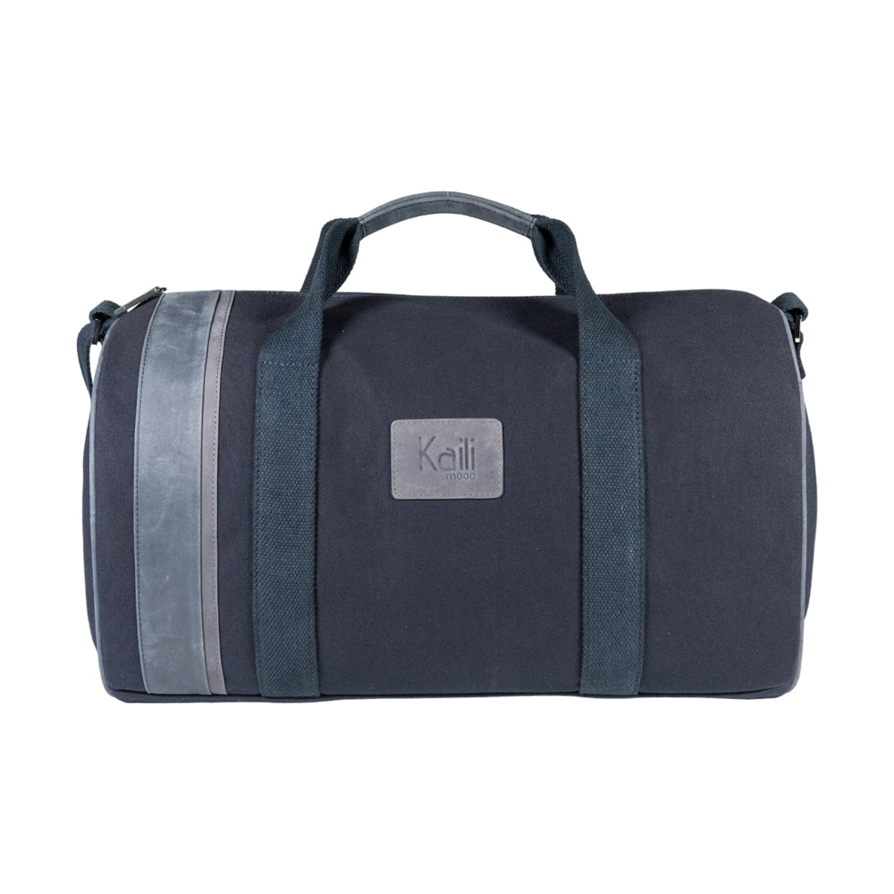 K2006DF | Borsone da Viaggio in Canvas di Cotone 100% /Vera Pelle, pieno fiore, Naked - Colore Blu, chiusura con lampo. Dimensioni: cm 45 x 25 x 28 - Confezione: Sacchetto in Tnt