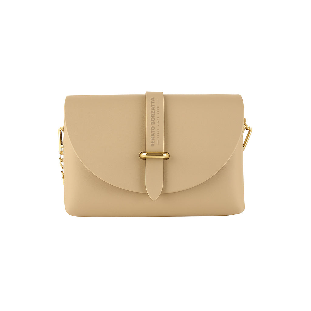 RB1001AR | Small bag in genuine leather Made in Italy with removable shoulder strap and shiny gold metal closure loop - Mustard color - Dimensions: 16.5 x 11 x 8 cm