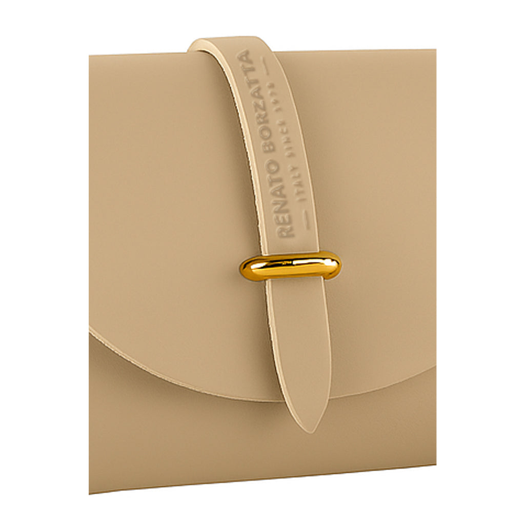 RB1001AR | Small bag in genuine leather Made in Italy with removable shoulder strap and shiny gold metal closure loop - Mustard color - Dimensions: 16.5 x 11 x 8 cm