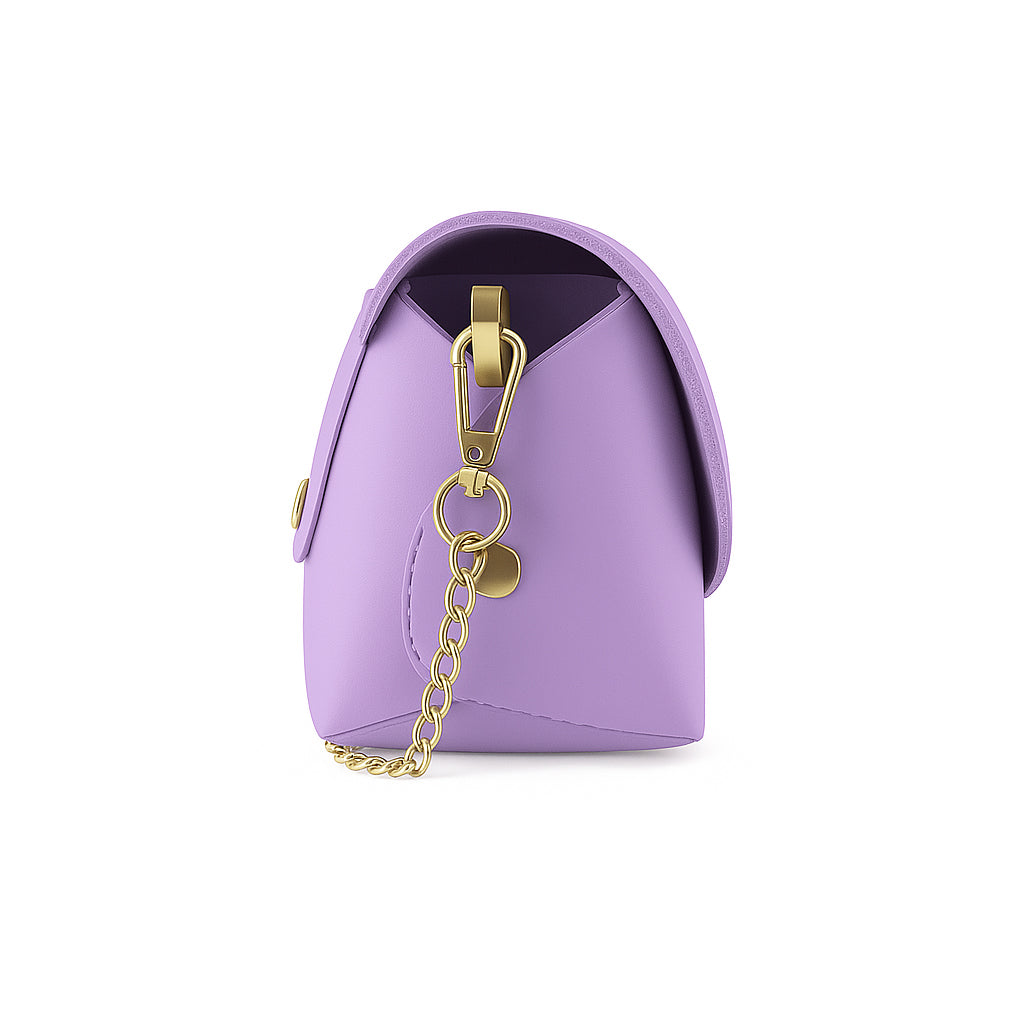 RB1001CI | Borsa Piccola in Vera Pelle Made in Italy con Tracollina removibile e passante di chiusura in metallo Oro Lucido - Colore Lilla - Dimensioni: cm 16,5 x 11 x 8