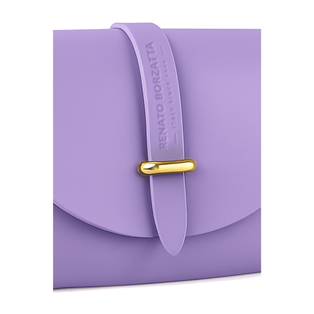 RB1001CI | Borsa Piccola in Vera Pelle Made in Italy con Tracollina removibile e passante di chiusura in metallo Oro Lucido - Colore Lilla - Dimensioni: cm 16,5 x 11 x 8