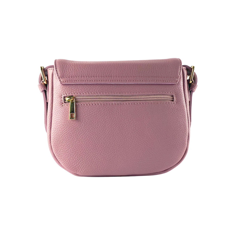 RB1002AZ | Genuine Leather Shoulder Bag Made in Italy with removable leather shoulder strap and attachments with shiny gold metal buckles - Antique Pink color - Dimensions: 26 x 20 x 10 cm
