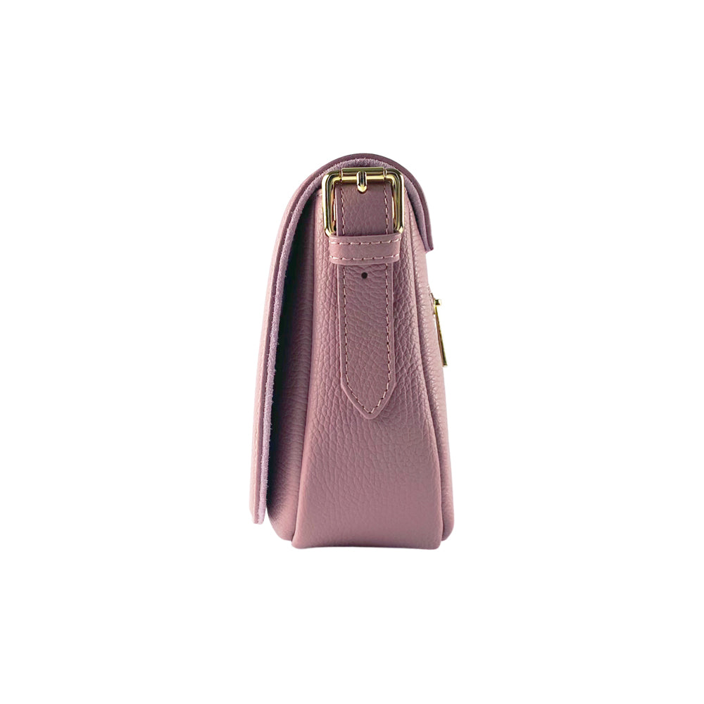 RB1002AZ | Genuine Leather Shoulder Bag Made in Italy with removable leather shoulder strap and attachments with shiny gold metal buckles - Antique Pink color - Dimensions: 26 x 20 x 10 cm