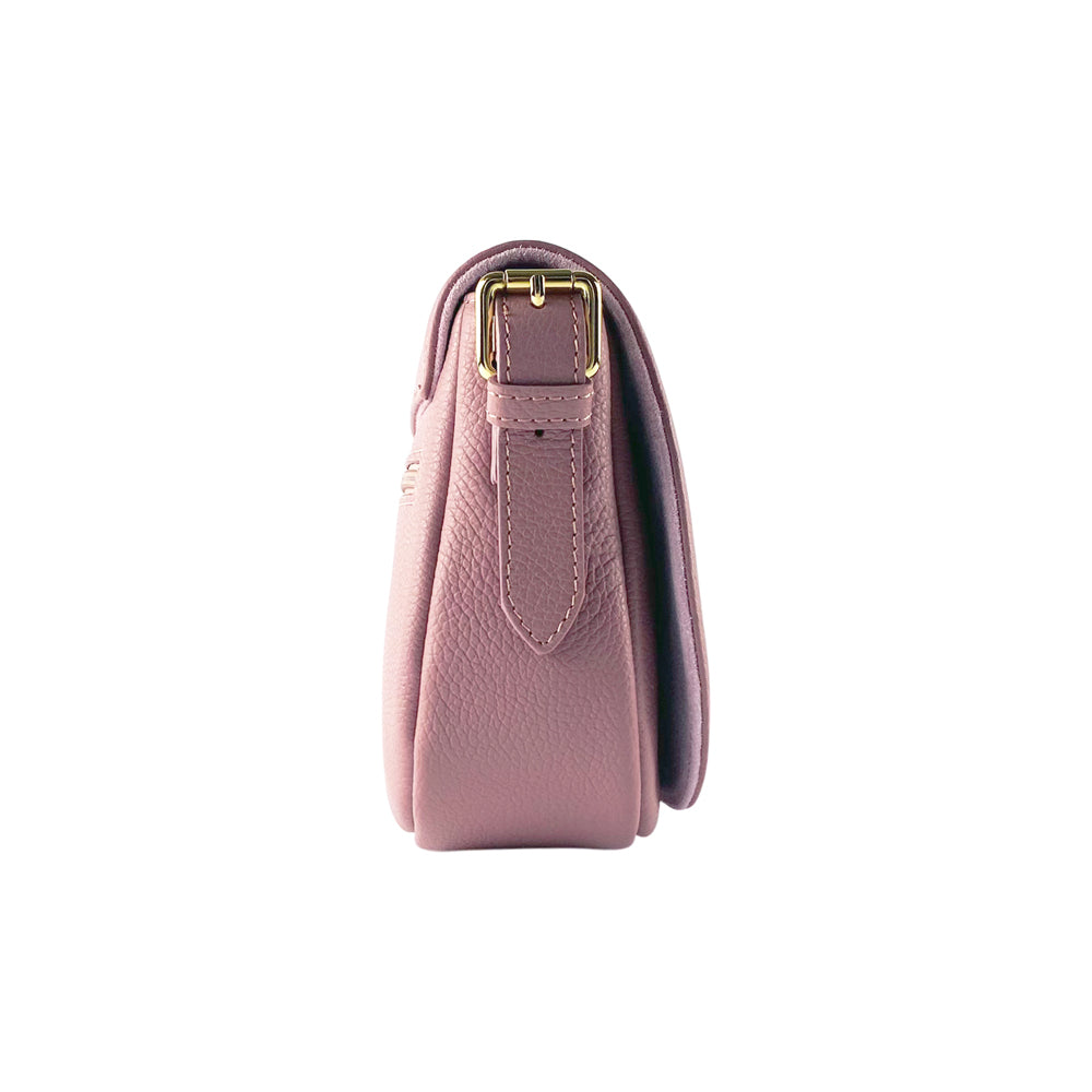 RB1002AZ | Genuine Leather Shoulder Bag Made in Italy with removable leather shoulder strap and attachments with shiny gold metal buckles - Antique Pink color - Dimensions: 26 x 20 x 10 cm