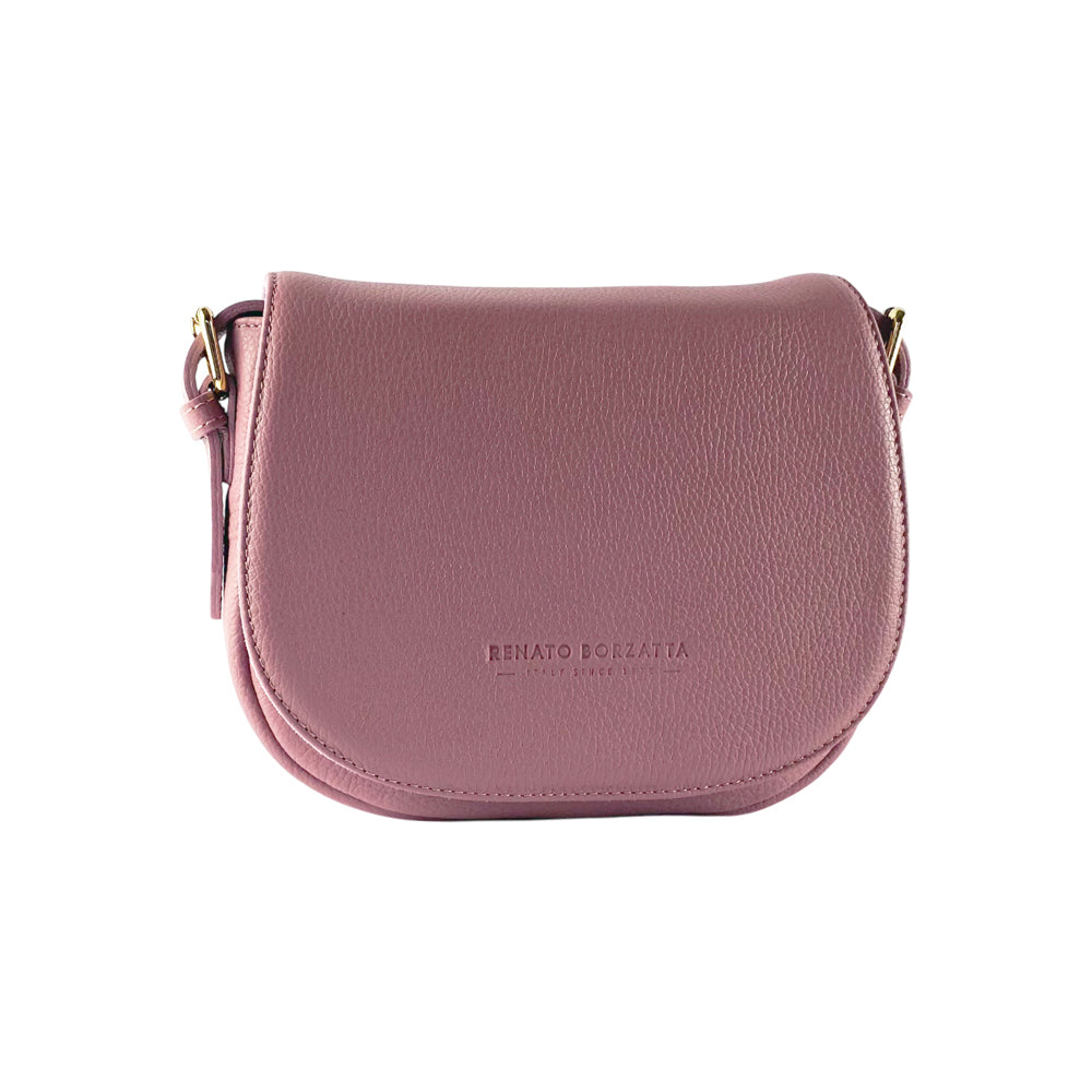 RB1002AZ | Genuine Leather Shoulder Bag Made in Italy with removable leather shoulder strap and attachments with shiny gold metal buckles - Antique Pink color - Dimensions: 26 x 20 x 10 cm