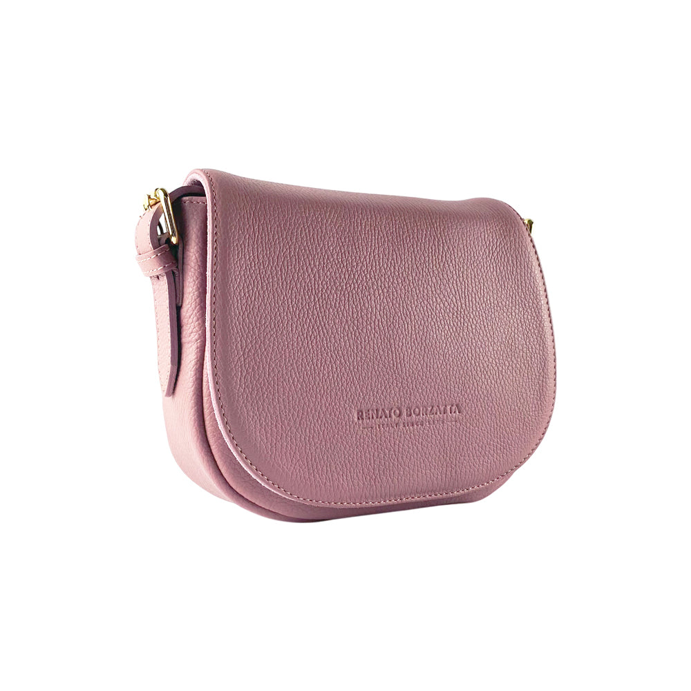 RB1002AZ | Genuine Leather Shoulder Bag Made in Italy with removable leather shoulder strap and attachments with shiny gold metal buckles - Antique Pink color - Dimensions: 26 x 20 x 10 cm