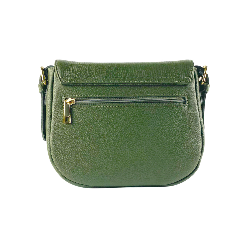 RB1002E | Genuine Leather Shoulder Bag Made in Italy with removable leather shoulder strap and attachments with shiny gold metal buckles - Green color - Dimensions: 26 x 20 x 10 cm