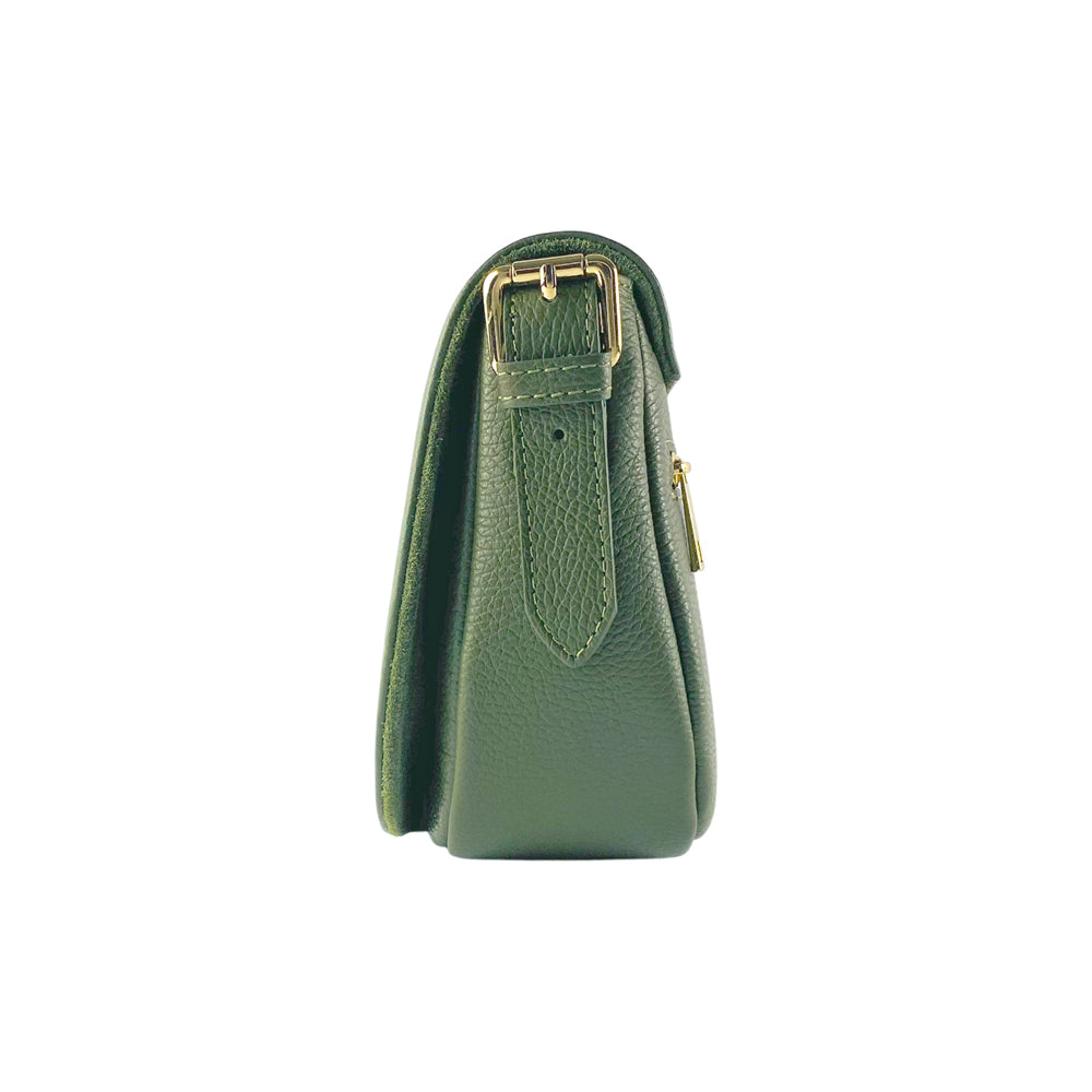 RB1002E | Genuine Leather Shoulder Bag Made in Italy with removable leather shoulder strap and attachments with shiny gold metal buckles - Green color - Dimensions: 26 x 20 x 10 cm