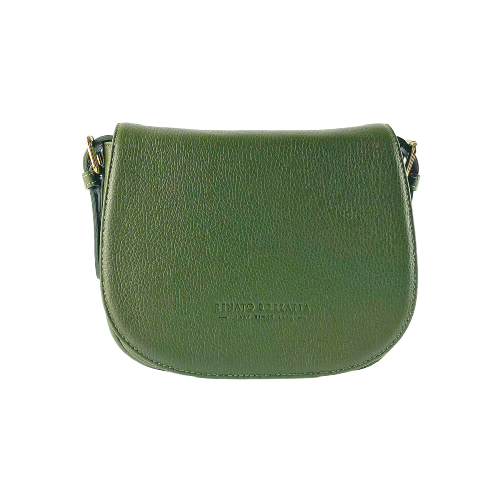 RB1002E | Genuine Leather Shoulder Bag Made in Italy with removable leather shoulder strap and attachments with shiny gold metal buckles - Green color - Dimensions: 26 x 20 x 10 cm