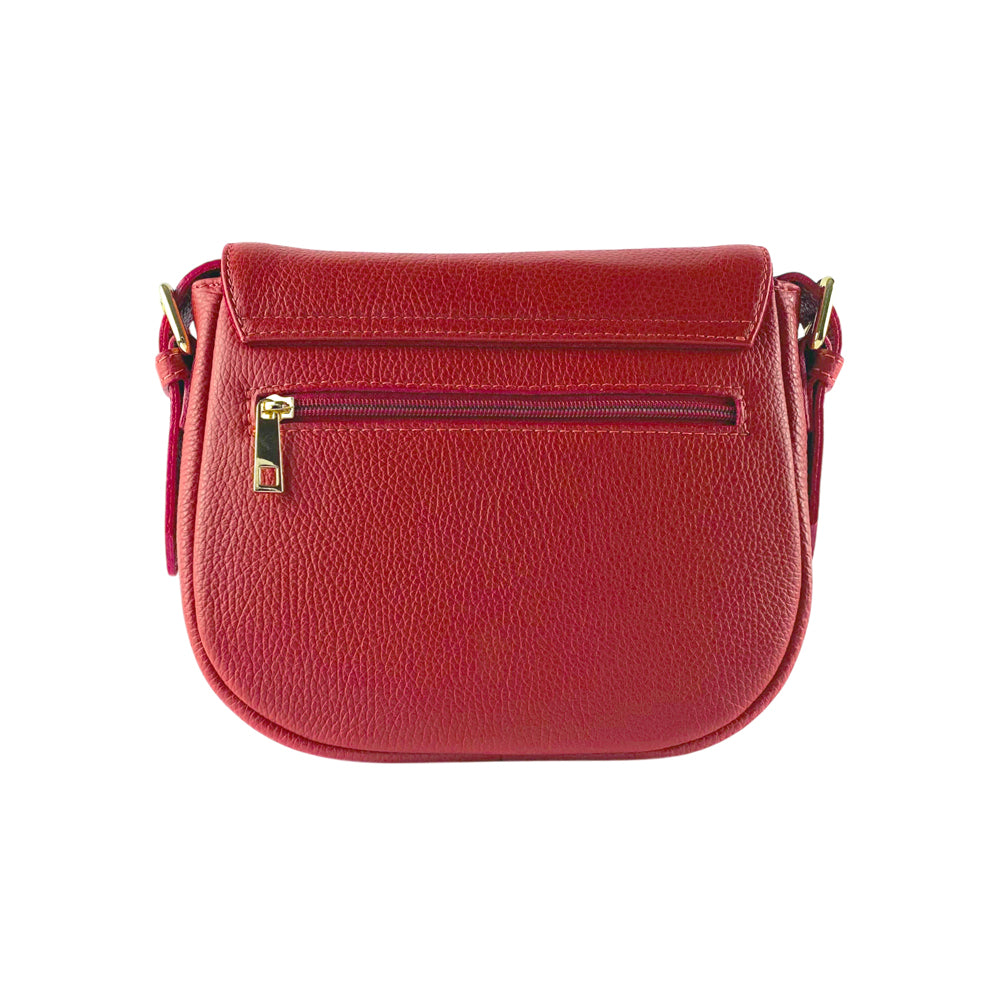 RB1002V | Genuine Leather Shoulder Bag Made in Italy with removable leather shoulder strap and attachments with shiny gold metal buckles - Red color - Dimensions: 26 x 20 x 10 cm