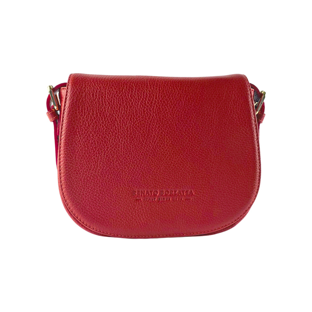 RB1002V | Genuine Leather Shoulder Bag Made in Italy with removable leather shoulder strap and attachments with shiny gold metal buckles - Red color - Dimensions: 26 x 20 x 10 cm