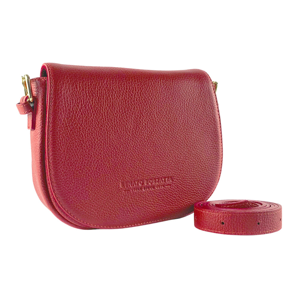 RB1002V | Genuine Leather Shoulder Bag Made in Italy with removable leather shoulder strap and attachments with shiny gold metal buckles - Red color - Dimensions: 26 x 20 x 10 cm