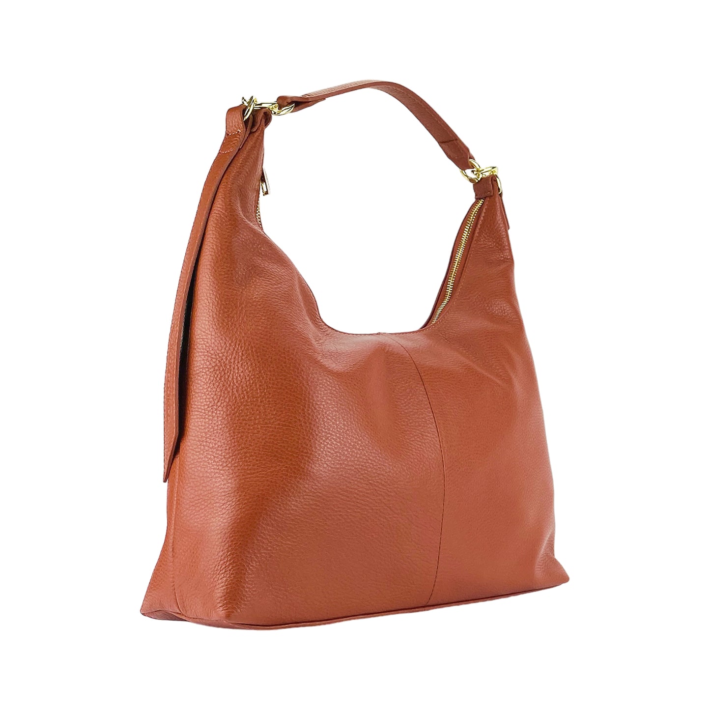 RB1017AM | Borsa Donna a spalla Morbida in Vera Pelle Made in Italy con manico singolo e tracolla removibile. Attacchi con moschettoni in metallo Oro Lucido - Colore Paprika - Dimensioni: cm 36 x 40 x 13