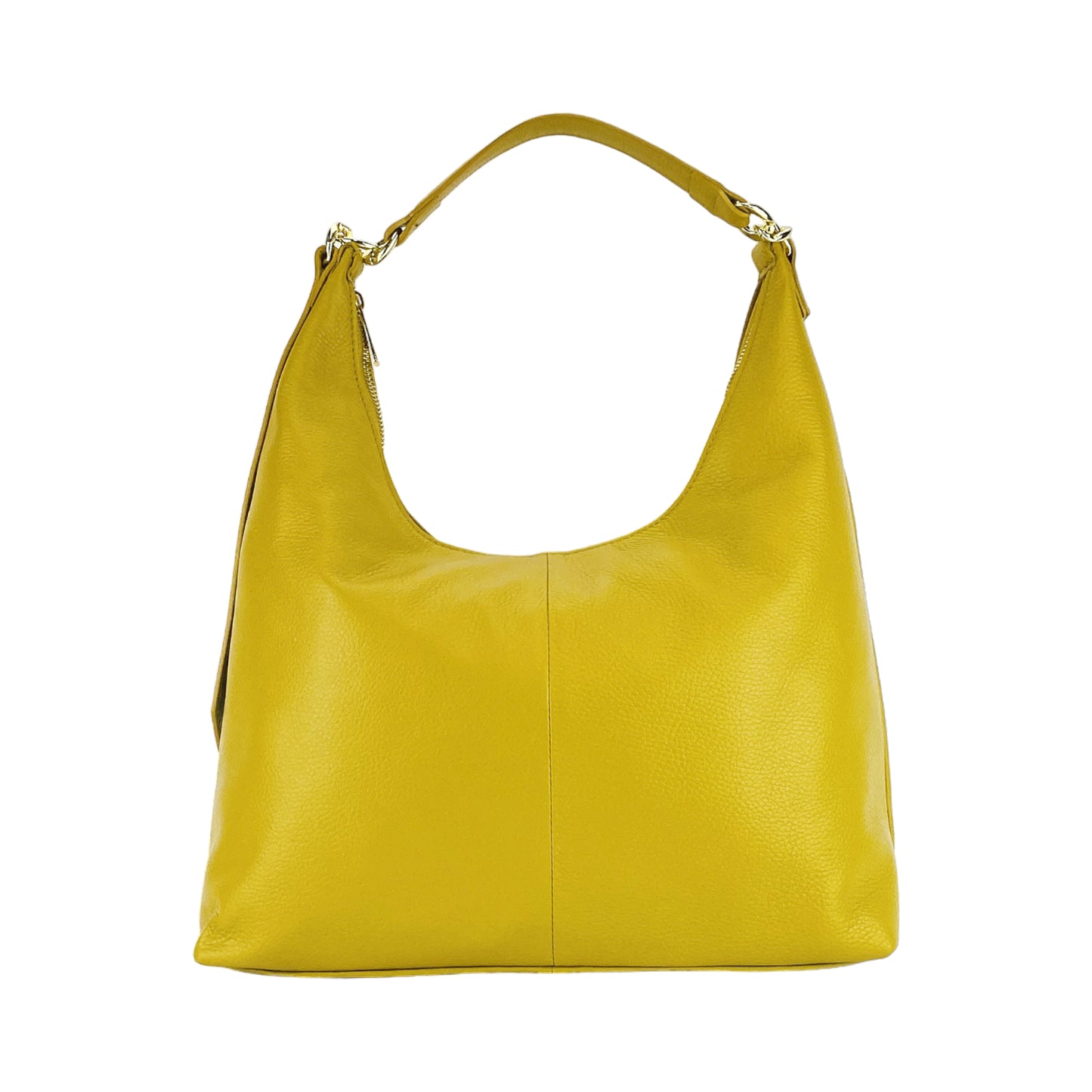 RB1017AR | Borsa Donna a spalla Morbida in Vera Pelle Made in Italy con manico singolo e tracolla removibile. Attacchi con moschettoni in metallo Oro Lucido - Colore Senape - Dimensioni: cm 36 x 40 x 13