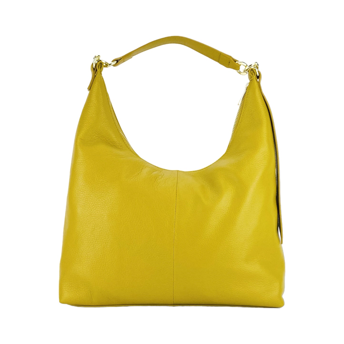 RB1017AR | Borsa Donna a spalla Morbida in Vera Pelle Made in Italy con manico singolo e tracolla removibile. Attacchi con moschettoni in metallo Oro Lucido - Colore Senape - Dimensioni: cm 36 x 40 x 13