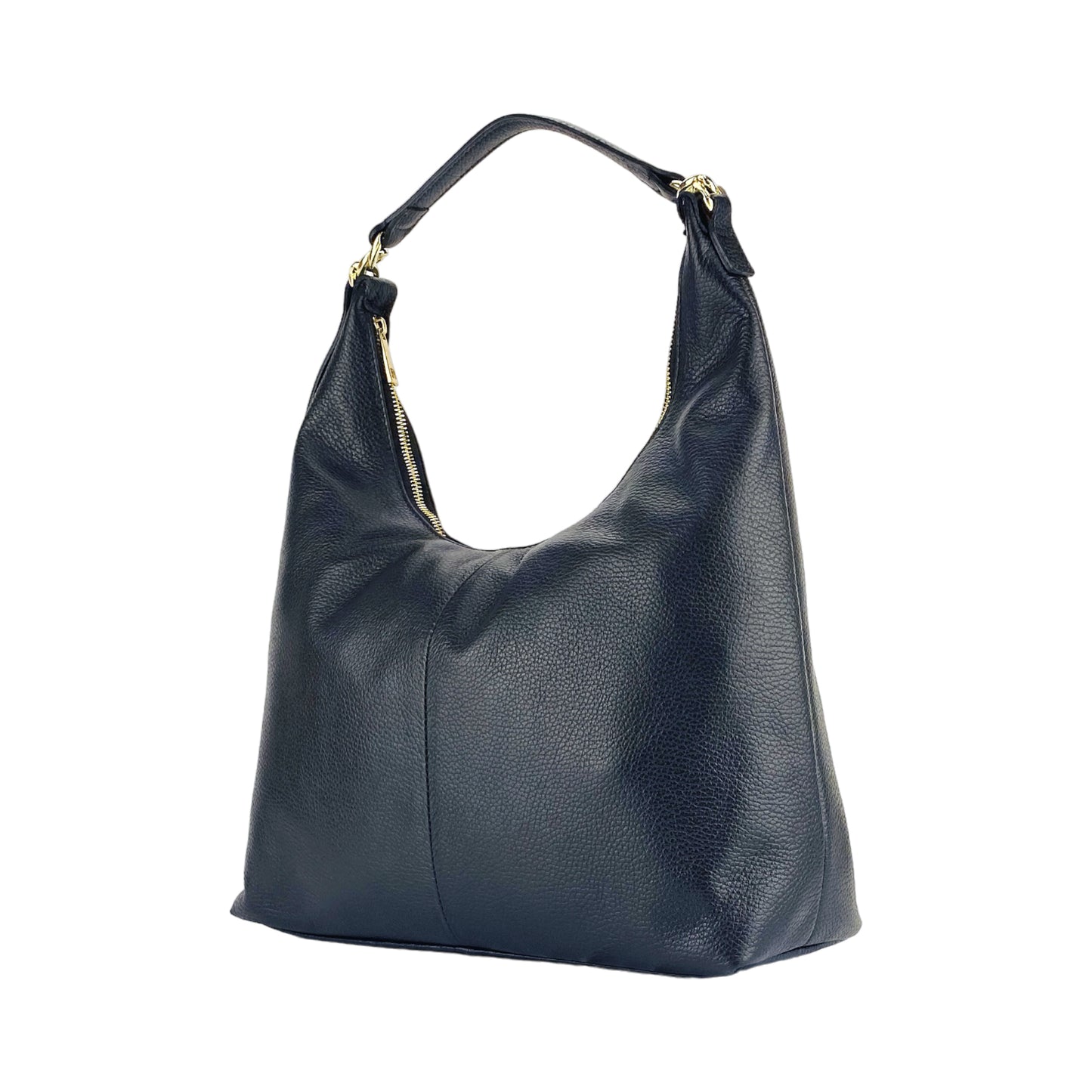RB1017A | Borsa Donna a spalla Morbida in Vera Pelle Made in Italy con manico singolo e tracolla removibile. Attacchi con moschettoni in metallo Oro Lucido - Colore Nero - Dimensioni: cm 36 x 40 x 13