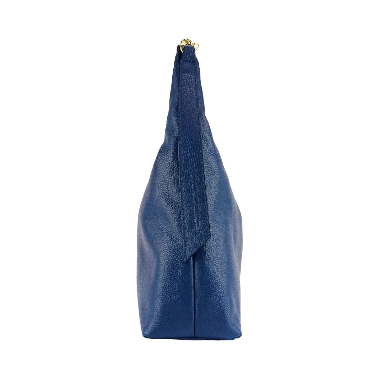 RB1017D | Borsa Donna a spalla Morbida in Vera Pelle Made in Italy con manico singolo e tracolla removibile. Attacchi con moschettoni in metallo Oro Lucido - Colore Blu - Dimensioni: cm 36 x 40 x 13