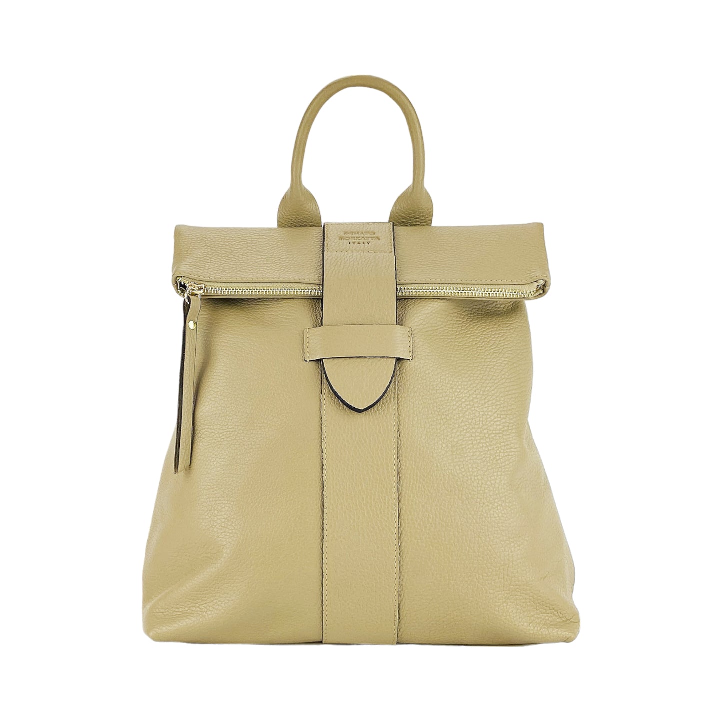 RB1021AL | Zaino Donna Morbido in Vera Pelle Made in Italy con Spallacci regolabili. Chiusura lampo e Accessori in metallo Oro Lucido - Colore Beige - Dimensioni: cm 30 x 34 x 10,5