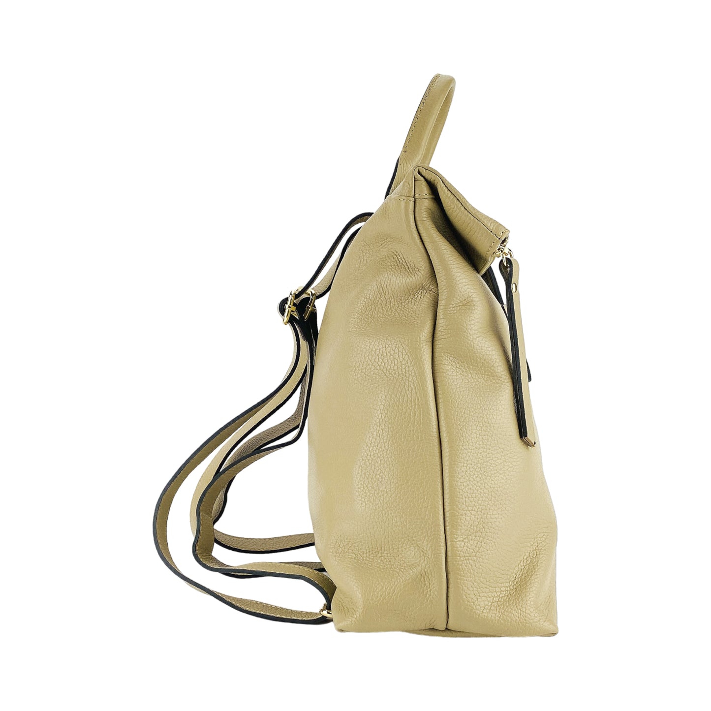 RB1021AL | Zaino Donna Morbido in Vera Pelle Made in Italy con Spallacci regolabili. Chiusura lampo e Accessori in metallo Oro Lucido - Colore Beige - Dimensioni: cm 30 x 34 x 10,5