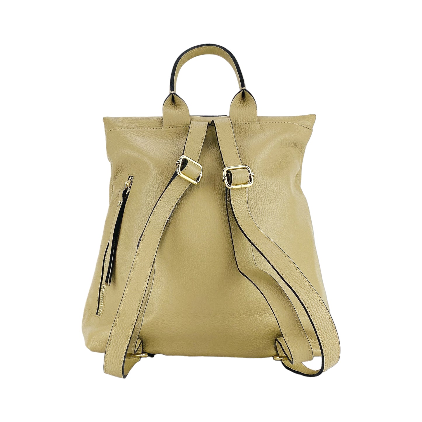 RB1021AL | Zaino Donna Morbido in Vera Pelle Made in Italy con Spallacci regolabili. Chiusura lampo e Accessori in metallo Oro Lucido - Colore Beige - Dimensioni: cm 30 x 34 x 10,5