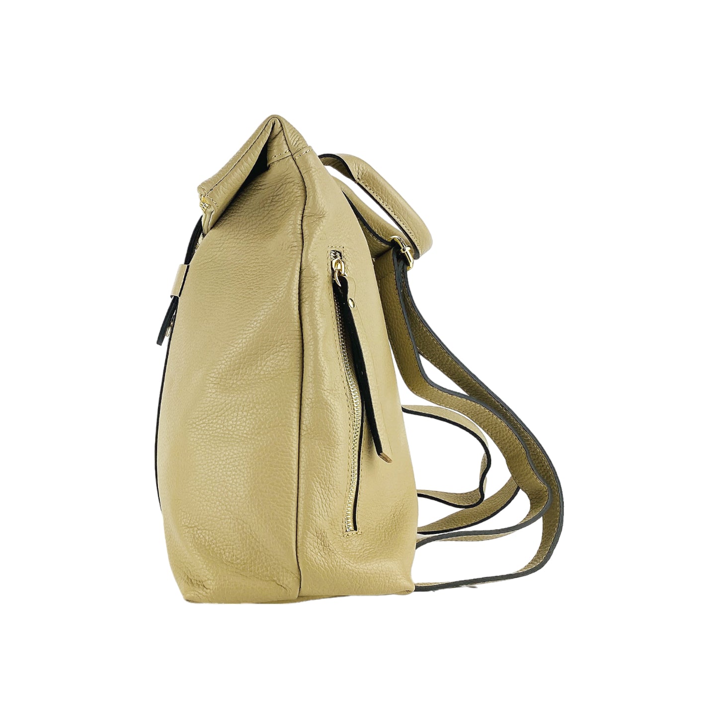 RB1021AL | Zaino Donna Morbido in Vera Pelle Made in Italy con Spallacci regolabili. Chiusura lampo e Accessori in metallo Oro Lucido - Colore Beige - Dimensioni: cm 30 x 34 x 10,5