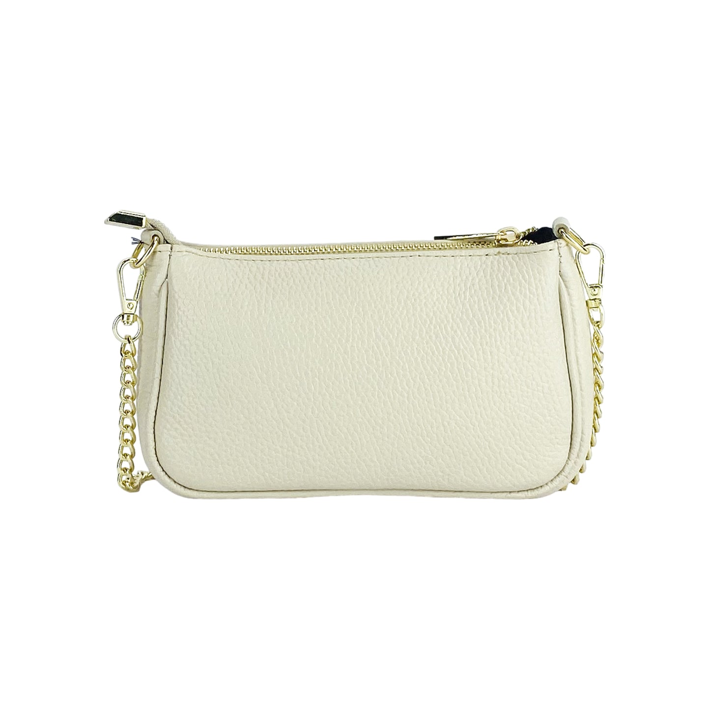 RB1022AB | Borsa Piccola in Vera Pelle Made in Italy con Tracolla a catena removibile. Chiusura con lampo e Accessori in metallo Oro Lucido - Colore Avorio - Dimensioni: cm 20 x 12 x 6