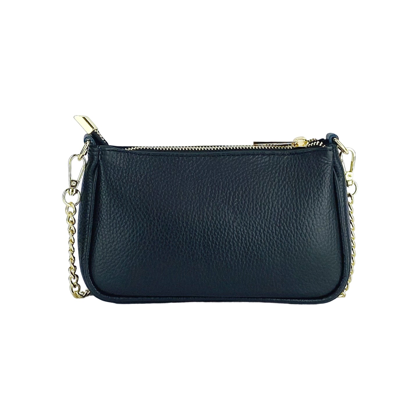 RB1022A | Small bag in genuine leather Made in Italy with removable chain shoulder strap. Zipper closure and shiny gold metal accessories - Black color - Dimensions: 20 x 12 x 6 cm