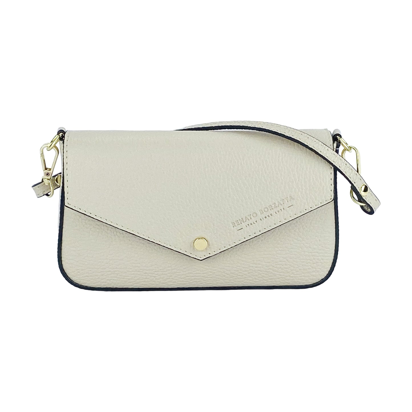 RB1023AB | Borsa piccola a Spalla con Tracolla a catena removibile in Vera Pelle Made in Italy. Pattina di Chiusura. Accessori in metallo Oro Lucido - Colore Avorio - Dimensioni: cm 22 x 12 x 3