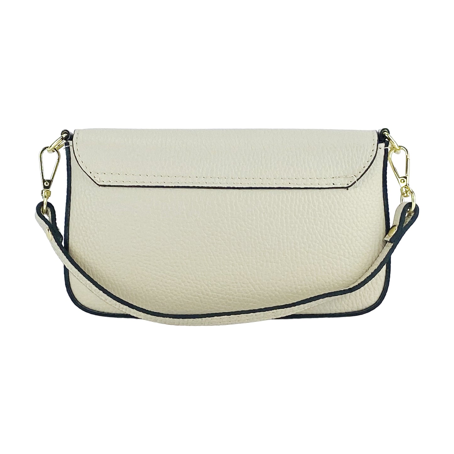 RB1023AB | Borsa piccola a Spalla con Tracolla a catena removibile in Vera Pelle Made in Italy. Pattina di Chiusura. Accessori in metallo Oro Lucido - Colore Avorio - Dimensioni: cm 22 x 12 x 3