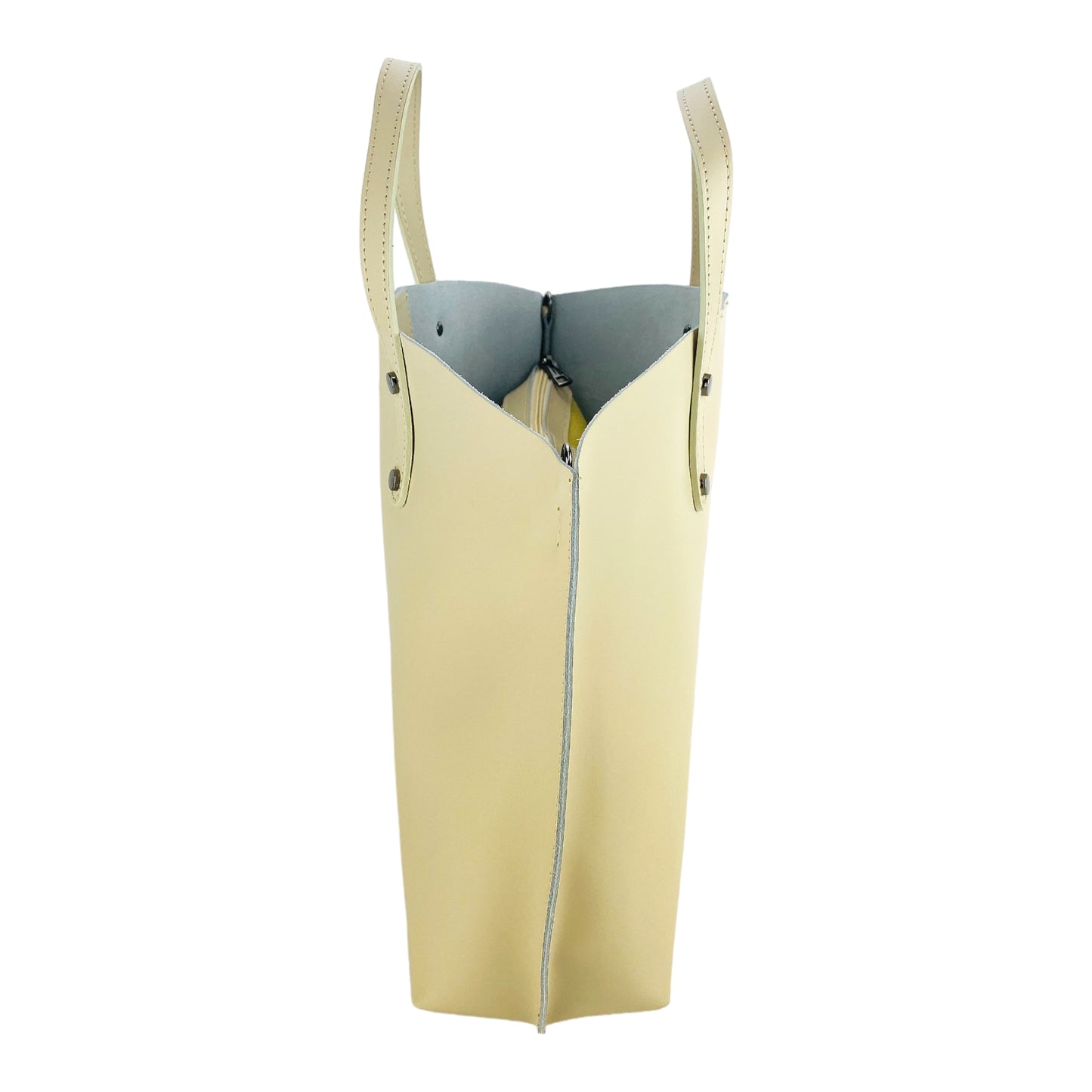 RB1024AL | Borsa Donna a Mano in Vera Pelle Made in Italy con tracolla removibile. Sacca grande interna estraibile. Accessori Canna di Fucile Lucido - Colore Beige - Dimensioni: cm 48x31x11