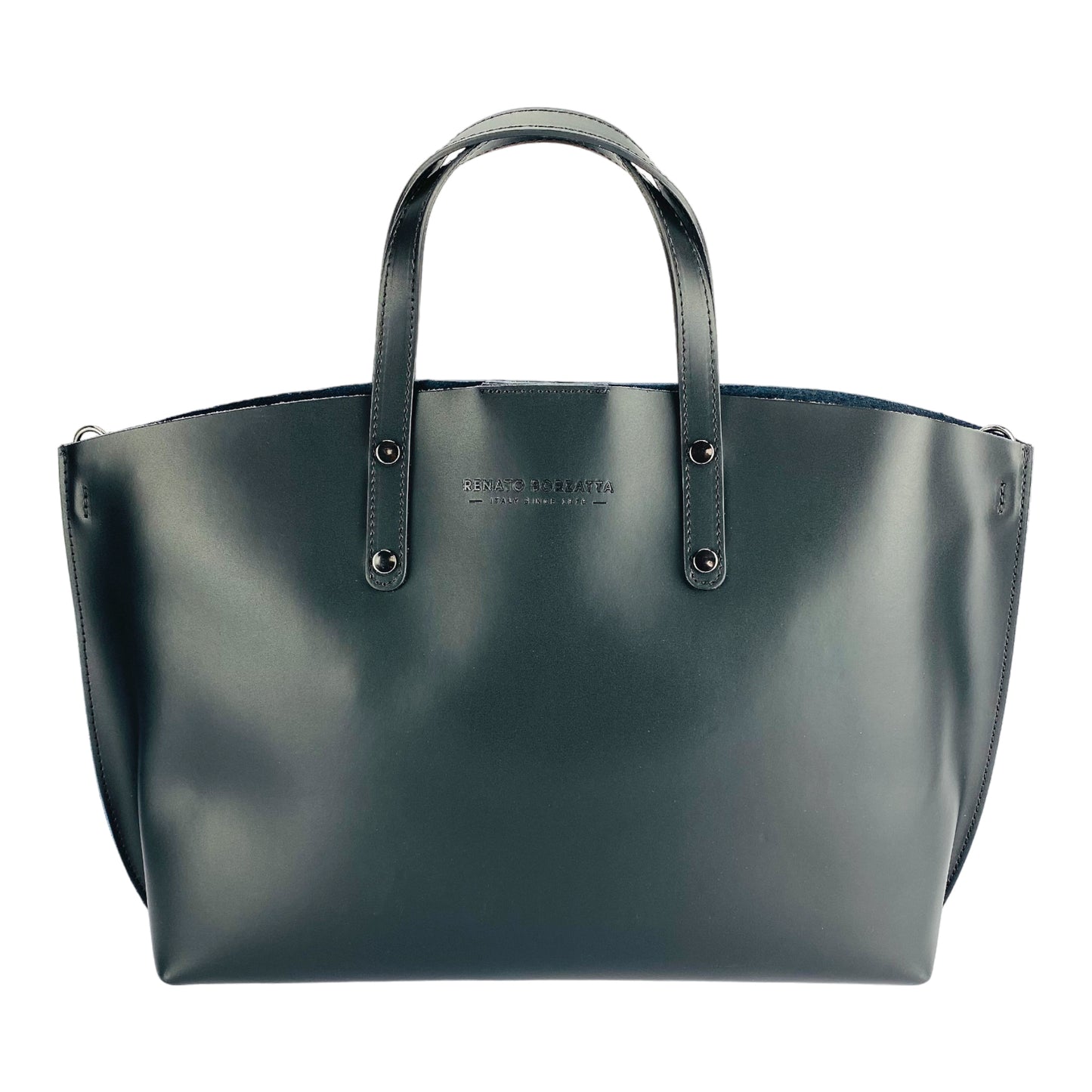 RB1024A | Borsa Donna a Mano in Vera Pelle Made in Italy con tracolla removibile. Sacca grande interna estraibile. Accessori Canna di Fucile Lucido - Colore Nero - Dimensioni: cm 48x31x11