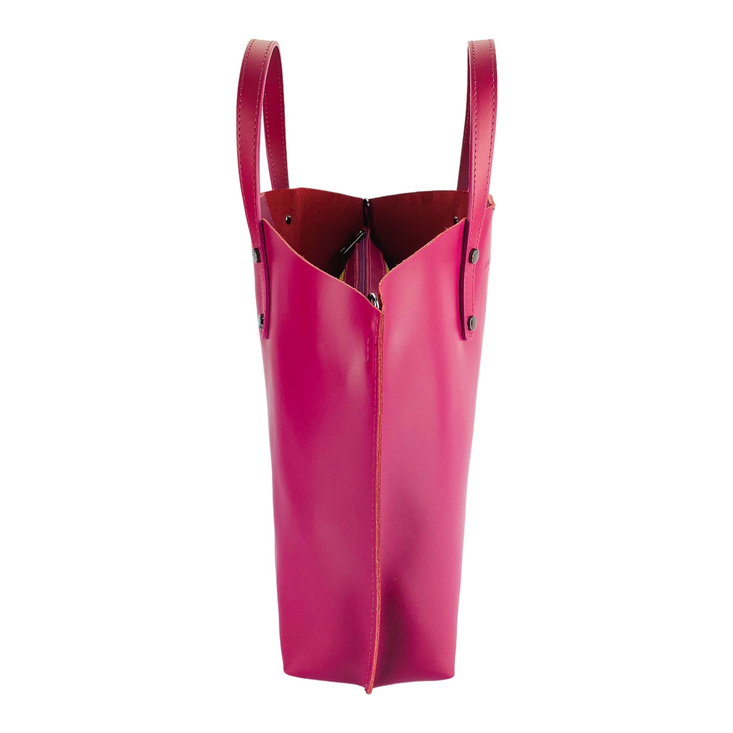 RB1024BE | Borsa Donna a Mano in Vera Pelle Made in Italy con tracolla removibile. Sacca grande interna estraibile. Accessori Canna di Fucile Lucido - Colore Fuxia - Dimensioni: cm 48x31x11