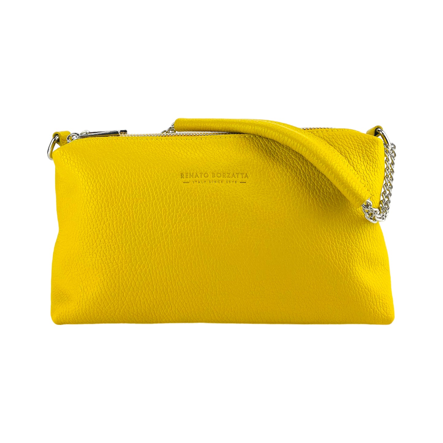 RB1025R | Borsa Donna a Mano con doppia lampo in Vera Pelle Made in Italy. Tracolla in pelle regolabile. Accessori Nickel Lucido - Colore Giallo - Dimensioni: cm 26 x 14 x 9