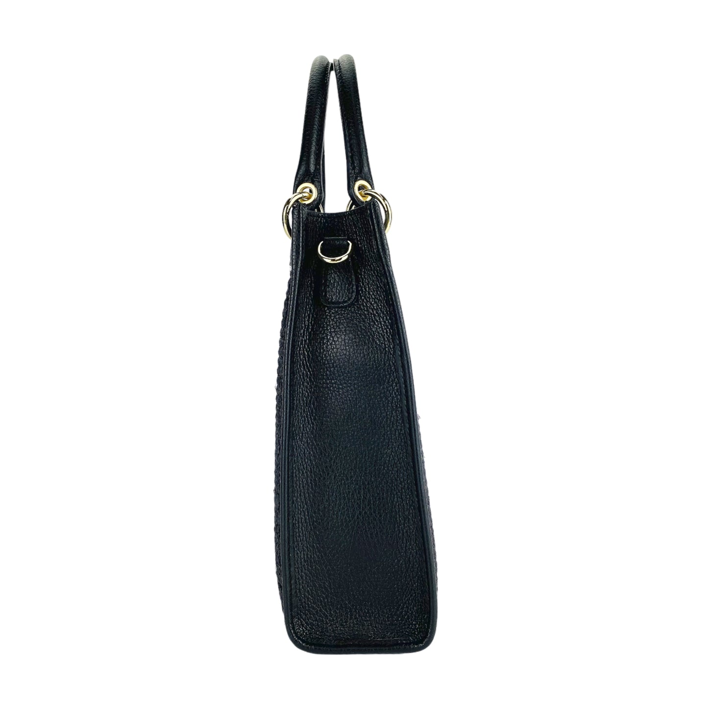 RB1026A | Borsa Donna a mano verticale in Vera Pelle e Paglia Made in Italy. Tracolla removibile e regolabile in pelle. Accessori Oro Lucido - Colore Nero - Dimensioni: cm 24 x 29 x 9