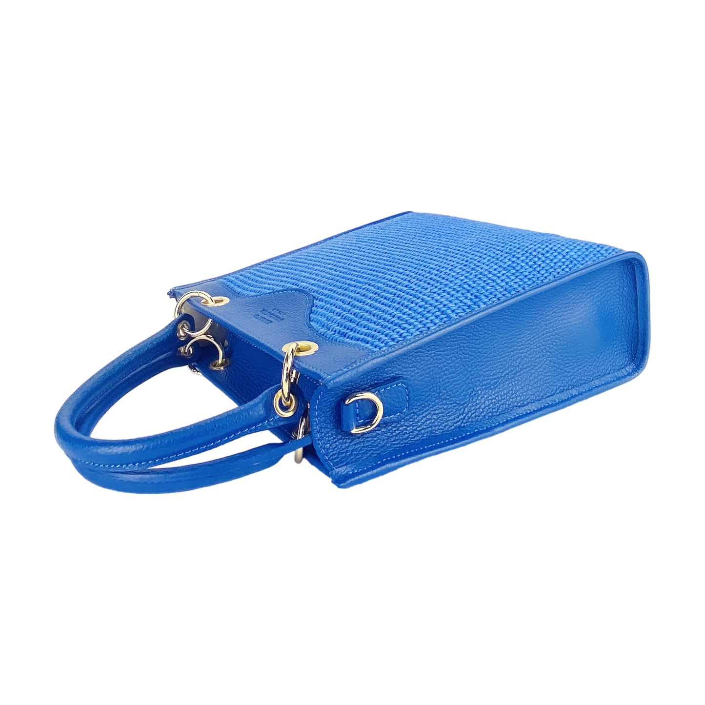 RB1026CH | Borsa Donna a mano verticale in Vera Pelle e Paglia Made in Italy. Tracolla removibile e regolabile in pelle. Accessori Oro Lucido - Colore Blu Royal - Dimensioni: cm 24 x 29 x 9