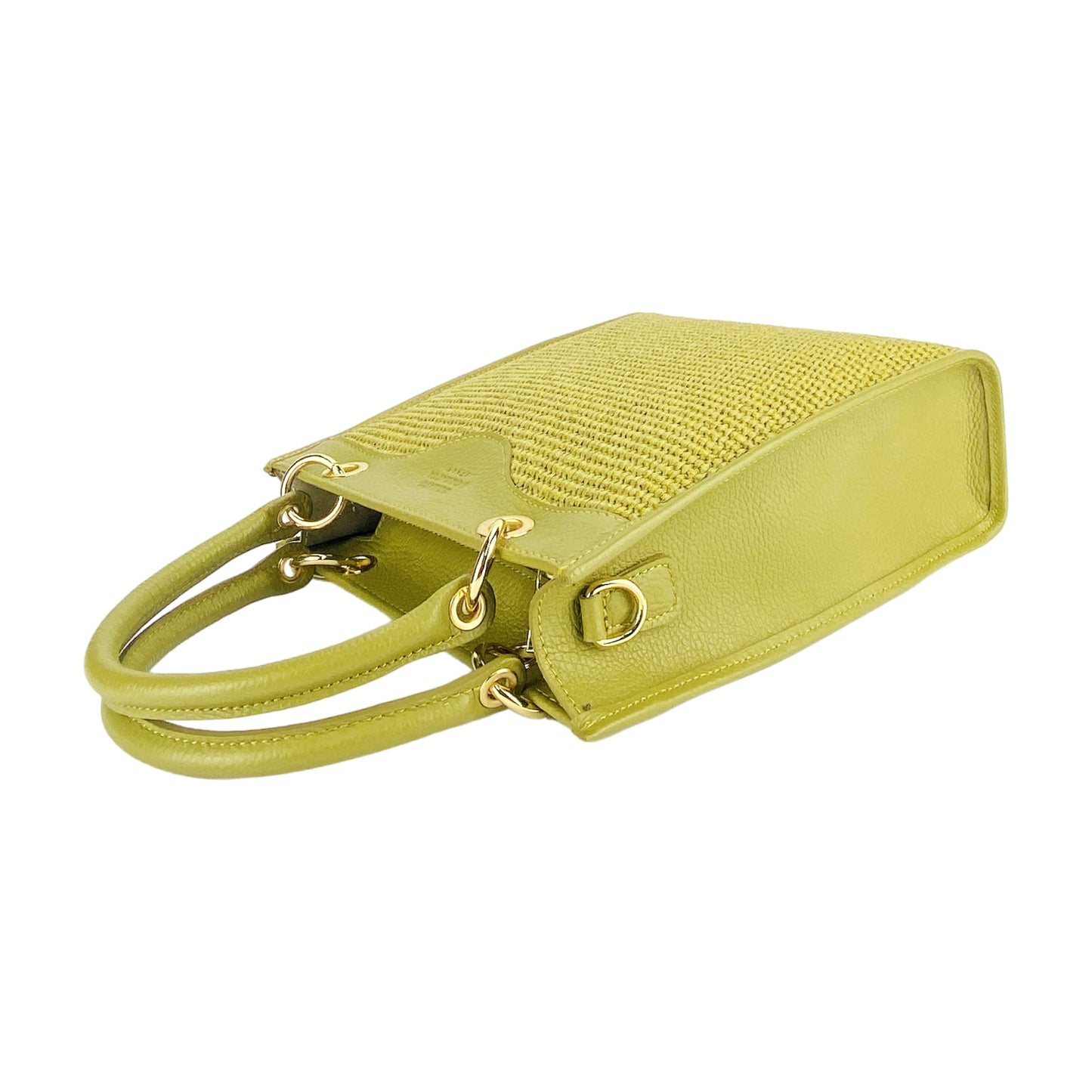 RB1026CM | Borsa Donna a mano verticale in Vera Pelle e Paglia Made in Italy. Tracolla removibile e regolabile in pelle. Accessori Oro Lucido - Colore Pistacchio - Dimensioni: cm 24 x 29 x 9