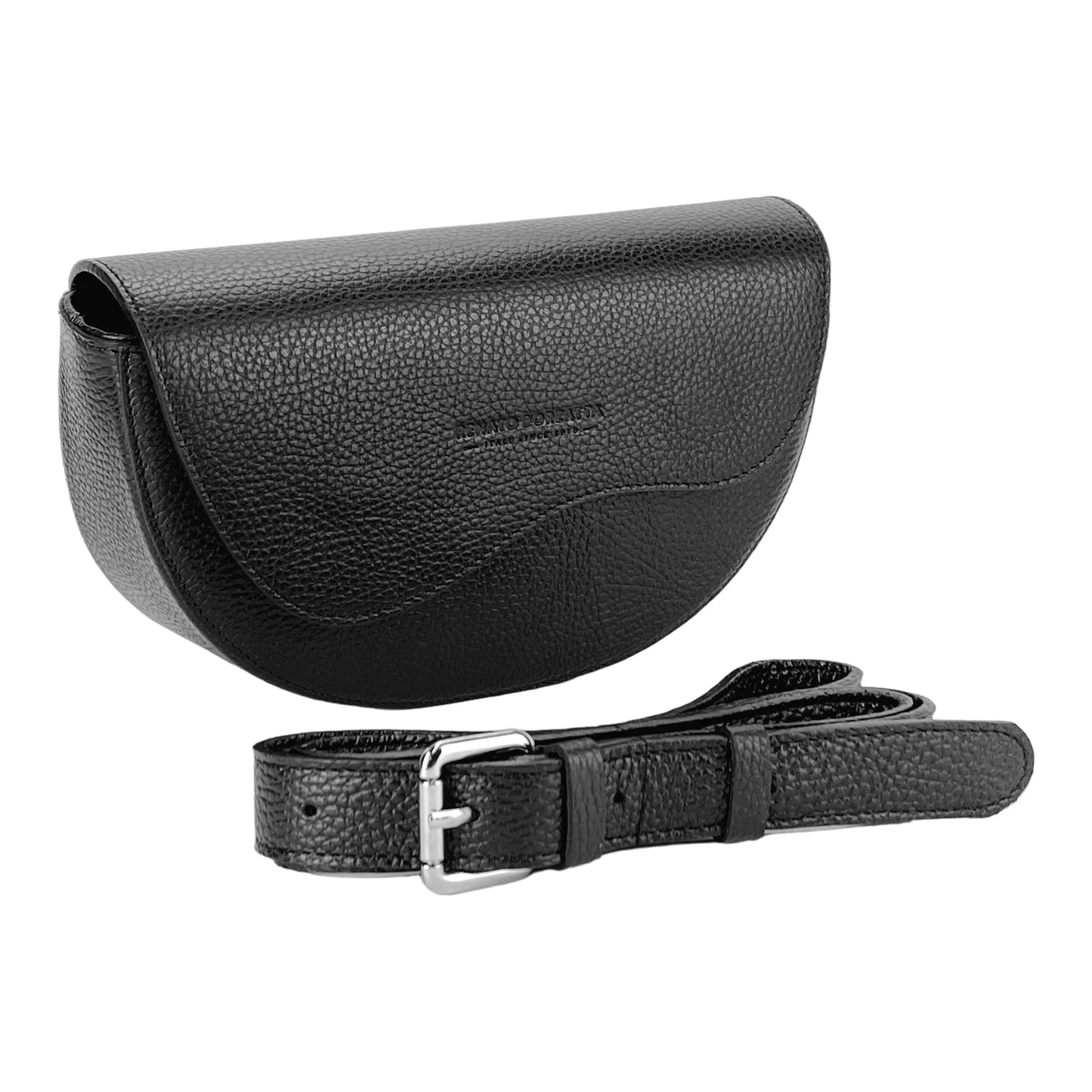 RB1027A | Borsa Donna a Bandoliera stondata in Vera Pelle Made in Italy. Tracolla removibile e regolabile in pelle. Accessori Nickel Lucido - Colore Nero - Dimensioni: cm 25 x 15 x 9