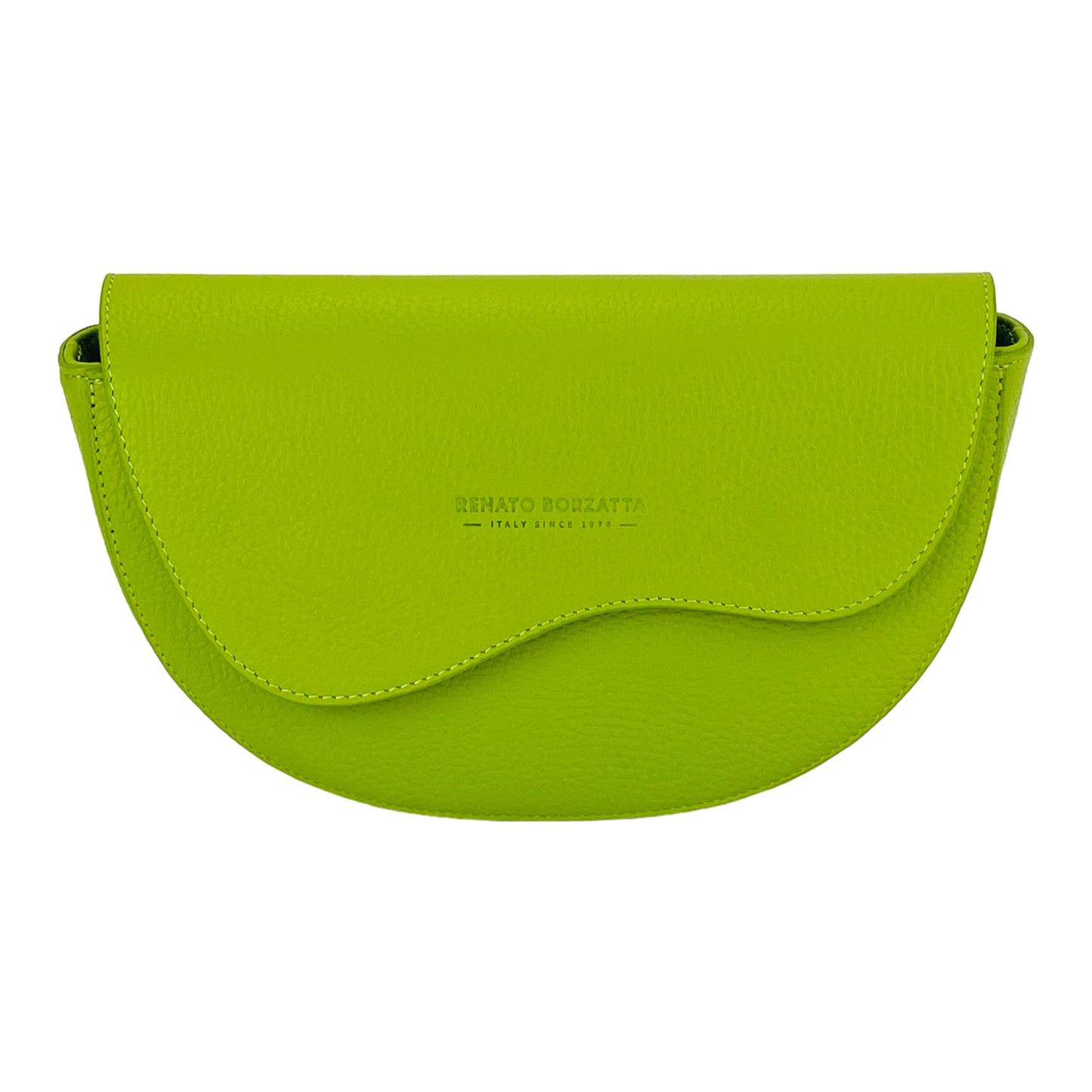 RB1027AD | Borsa Donna a Bandoliera stondata in Vera Pelle Made in Italy. Tracolla removibile e regolabile in pelle. Accessori Nickel Lucido - Colore Lime - Dimensioni: cm 25 x 15 x 9