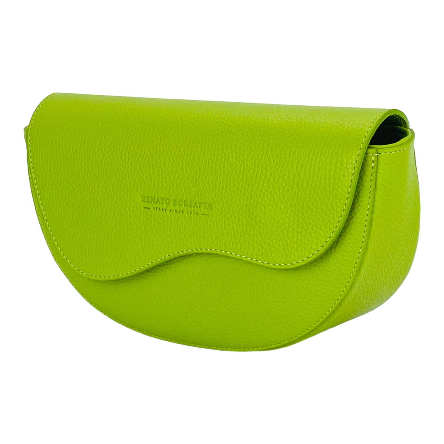 RB1027AD | Borsa Donna a Bandoliera stondata in Vera Pelle Made in Italy. Tracolla removibile e regolabile in pelle. Accessori Nickel Lucido - Colore Lime - Dimensioni: cm 25 x 15 x 9
