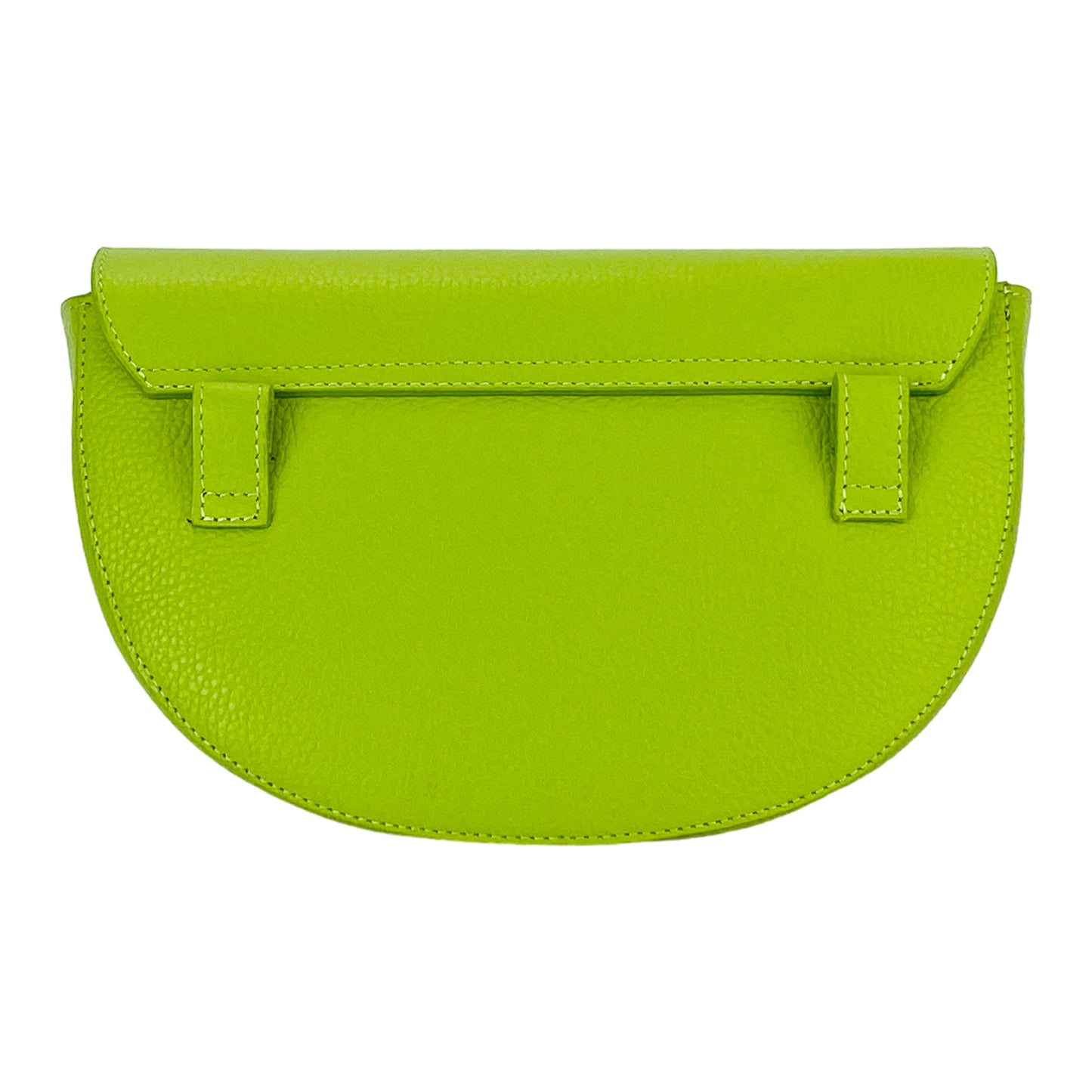 RB1027AD | Borsa Donna a Bandoliera stondata in Vera Pelle Made in Italy. Tracolla removibile e regolabile in pelle. Accessori Nickel Lucido - Colore Lime - Dimensioni: cm 25 x 15 x 9