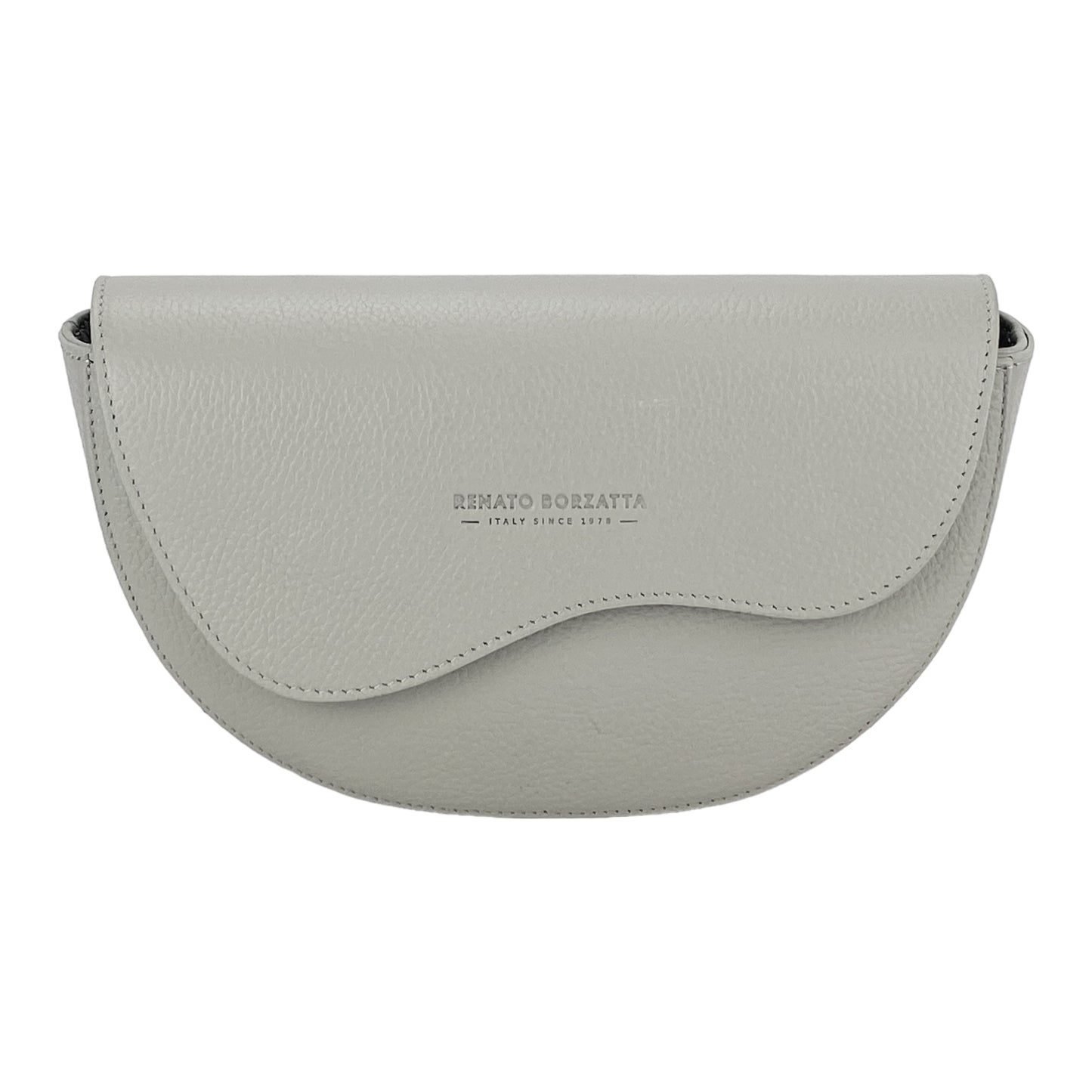 RB1027BO | Borsa Donna a Bandoliera stondata in Vera Pelle Made in Italy. Tracolla removibile e regolabile in pelle. Accessori Nickel Lucido - Colore Ghiaccio - Dimensioni: cm 25 x 15 x 9
