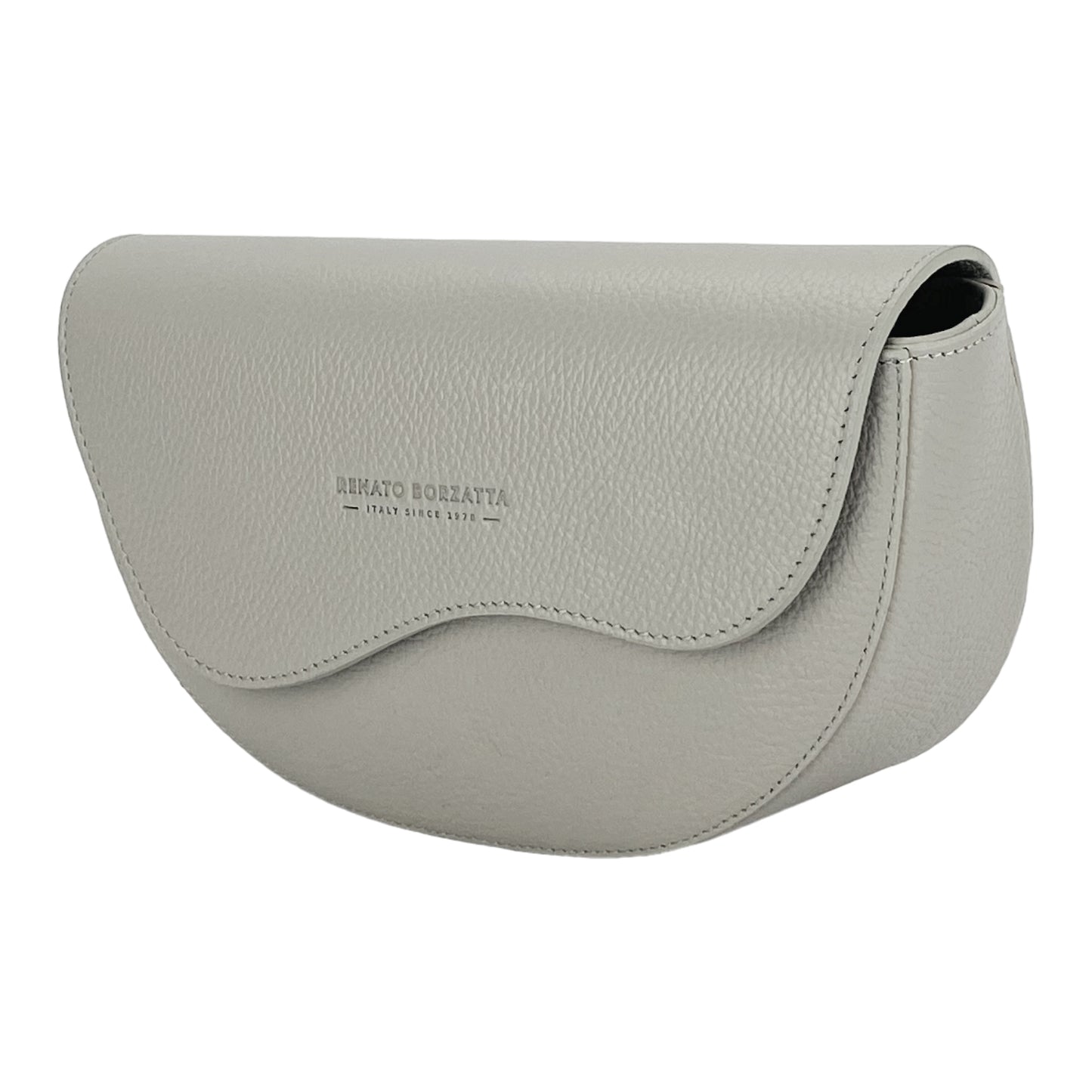 RB1027BO | Borsa Donna a Bandoliera stondata in Vera Pelle Made in Italy. Tracolla removibile e regolabile in pelle. Accessori Nickel Lucido - Colore Ghiaccio - Dimensioni: cm 25 x 15 x 9