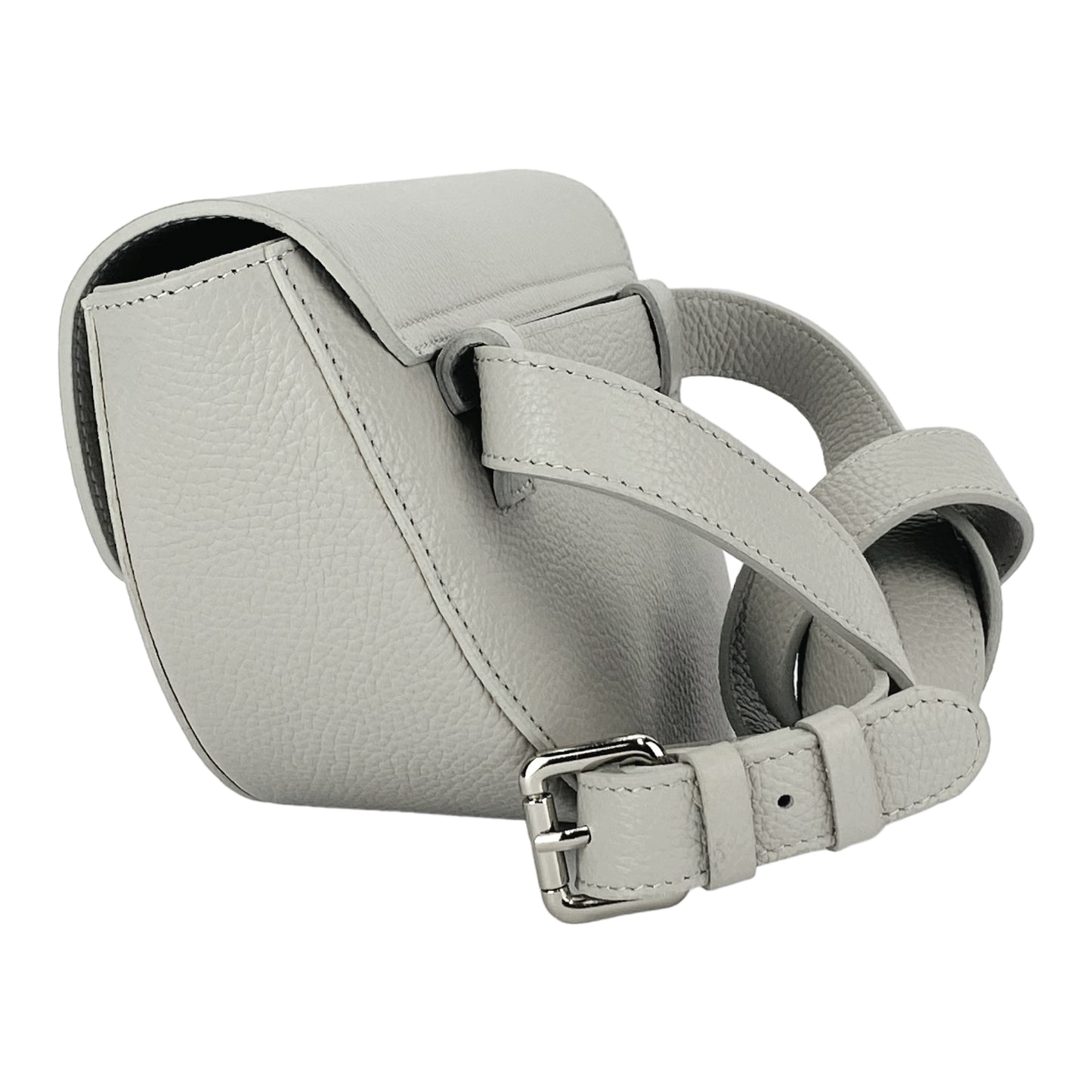 RB1027BO | Borsa Donna a Bandoliera stondata in Vera Pelle Made in Italy. Tracolla removibile e regolabile in pelle. Accessori Nickel Lucido - Colore Ghiaccio - Dimensioni: cm 25 x 15 x 9