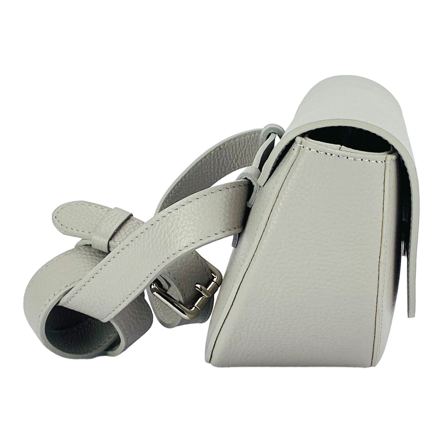 RB1027BO | Borsa Donna a Bandoliera stondata in Vera Pelle Made in Italy. Tracolla removibile e regolabile in pelle. Accessori Nickel Lucido - Colore Ghiaccio - Dimensioni: cm 25 x 15 x 9